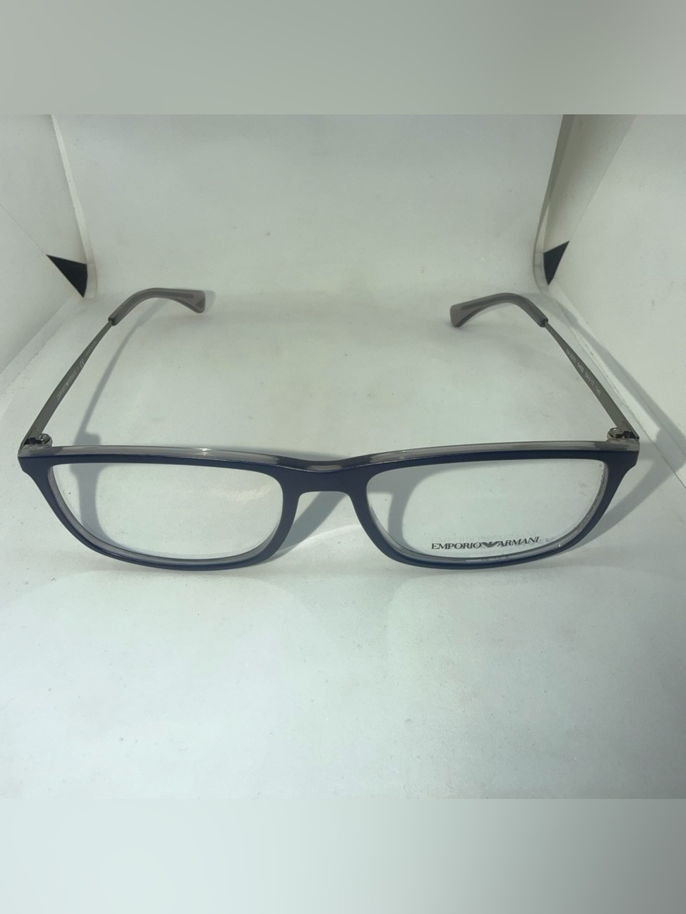 Emporio Armani Men's Rectangular Glasses in Navy Blue and Gray